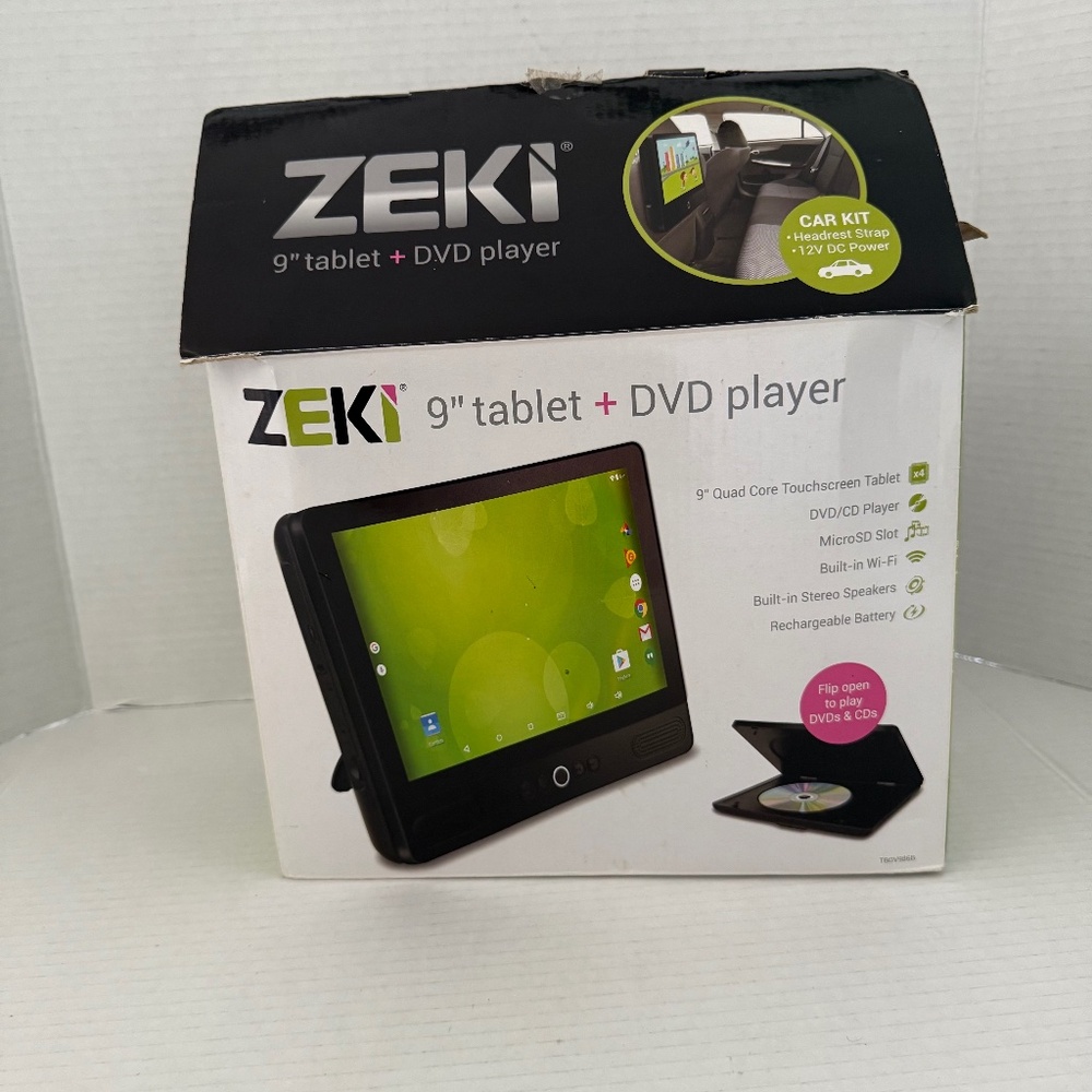 NEW Zeki 9” Smart Tablet + DVD Player Combo w/ Bonus Set of 2 Headphones